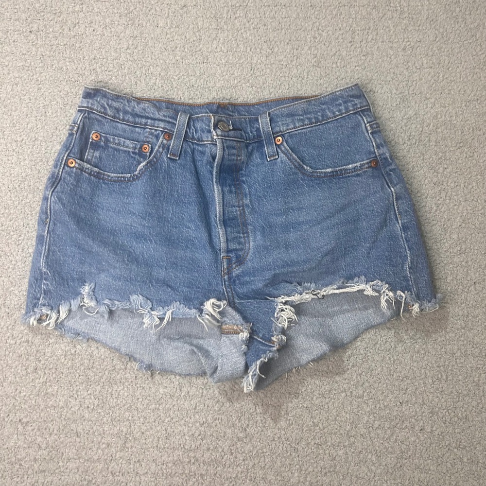 Levis 501 Original‎ Cut Off Shorts 26 Blue Medium Wash Denim Vintage High Rise